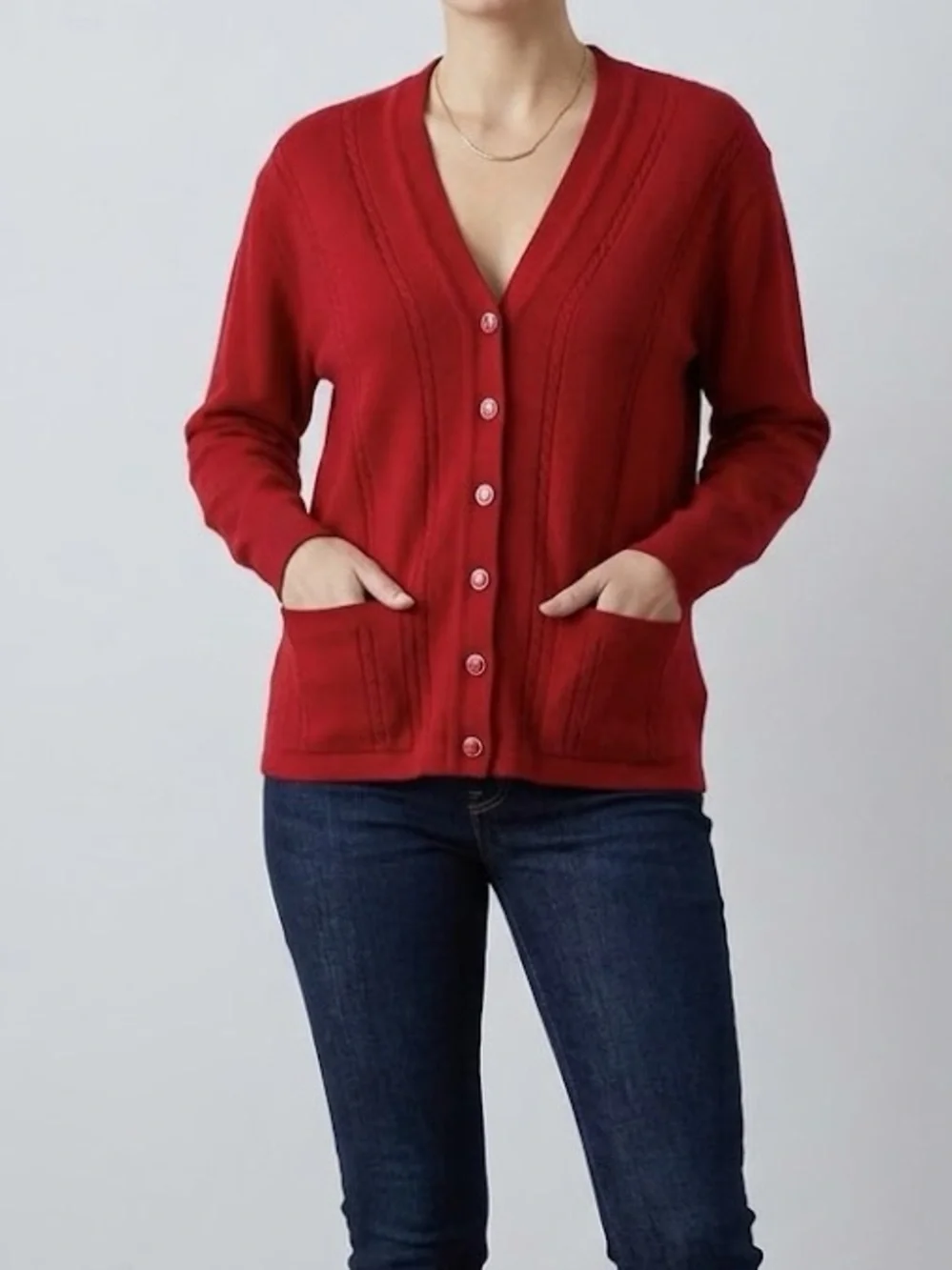 Vintage 80s Giorgio Valeri Made In Italy Red Knit Cardigan Medium